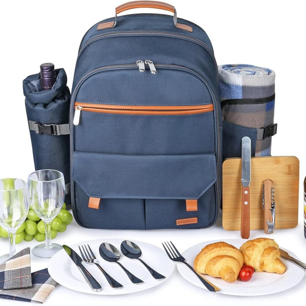 NWT Navy Sunflora Picnic Travel Multi Pocket Pack for Two